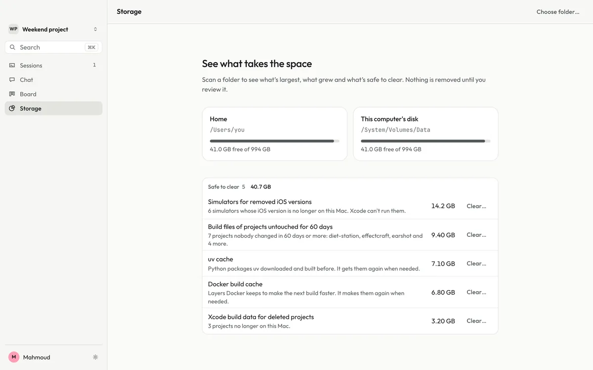 Storage in the desktop app: disk space and a list of what is safe to clear